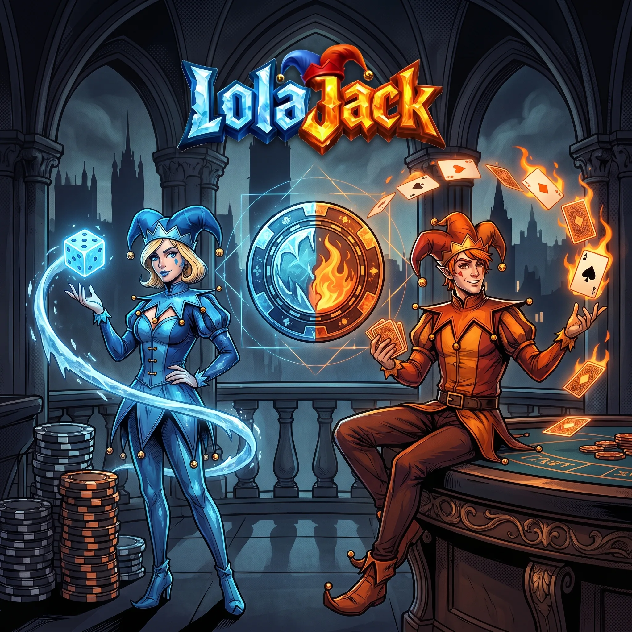 Branded illustration of LolaJack ice and fire characters representing the editorial team